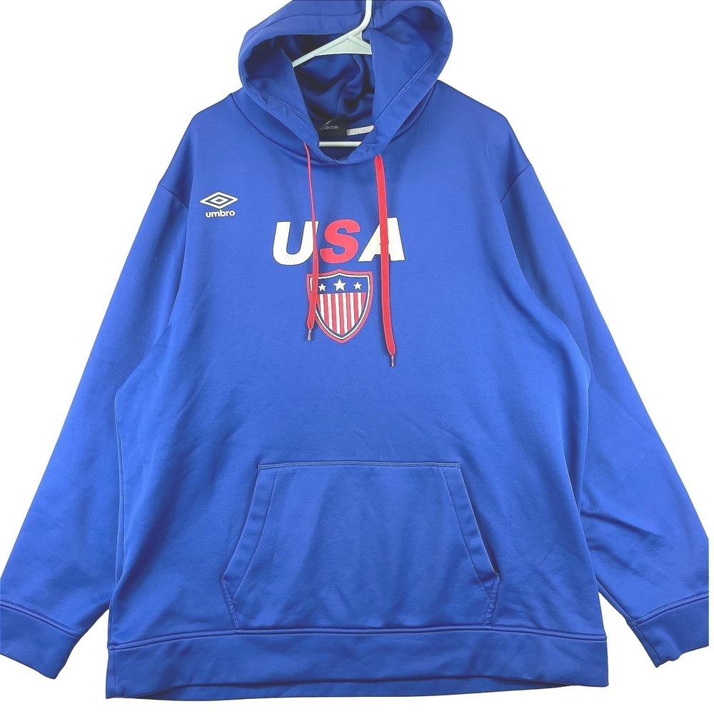 Umbro USA Soccer Pullover Hoodie Mens XL Blue Graphic Fleece Sporty Blokecore